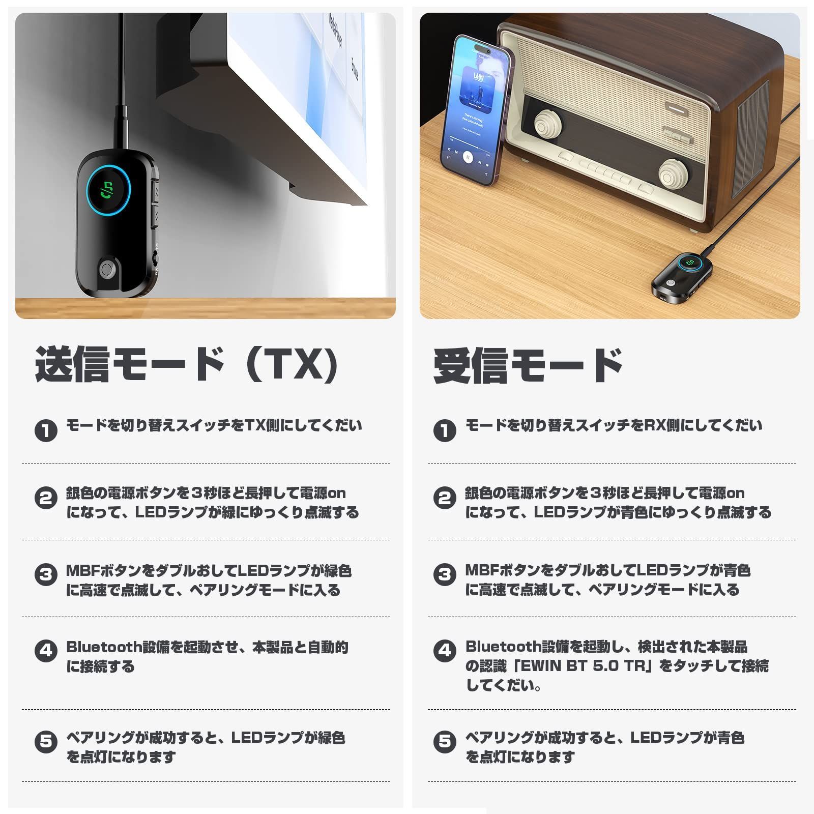 数量限定】Bluetooth 5.0 トランスミッター & レシーバー EWiN