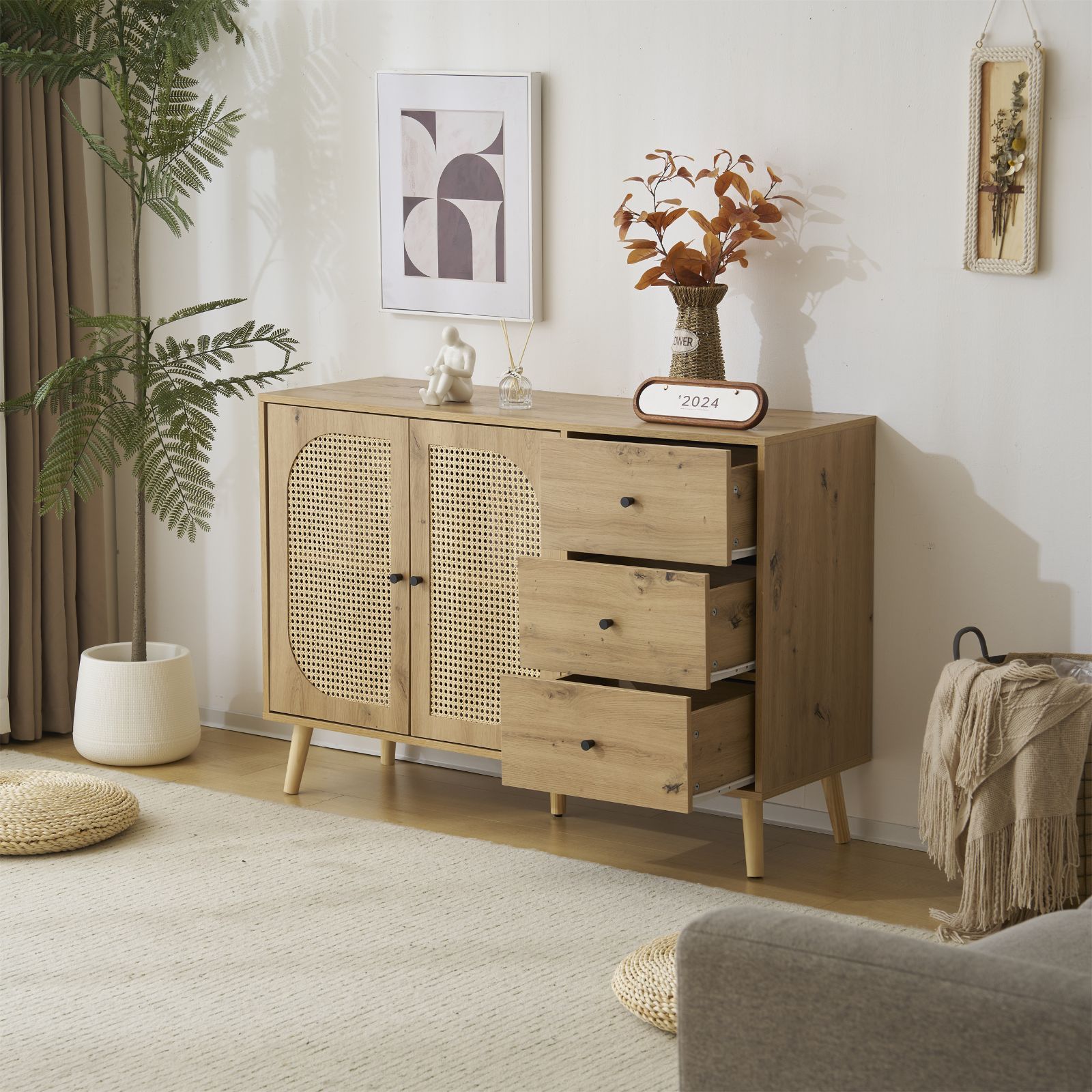 赤字価格！キャビネット 木製 収納棚サイドボード【幅118cm】BROWN 幅