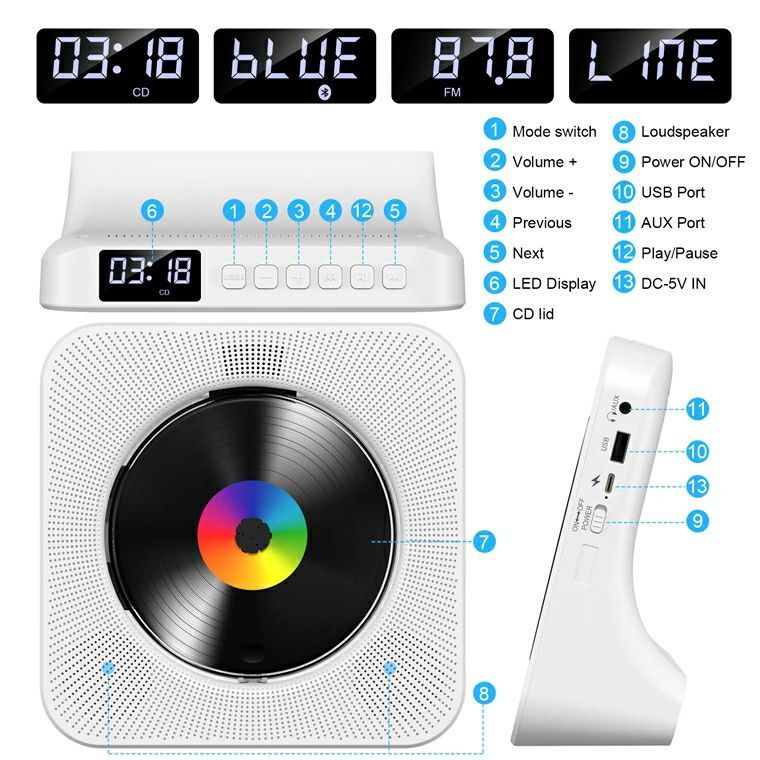 2024人気CDプレーヤー 卓上置き式 Bluetooth5.0 1台多役 CDラジカセ CD