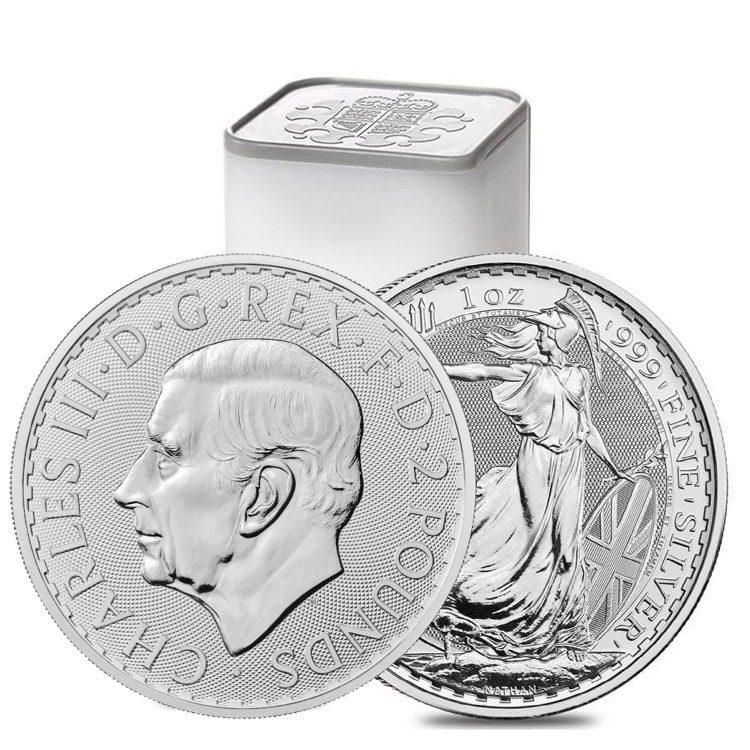 イギリス 2ポンド 銀貨 ランダム年 1オンス ブリタニア 銀貨 純銀製 31.1g（プラケース入り） - 貨幣