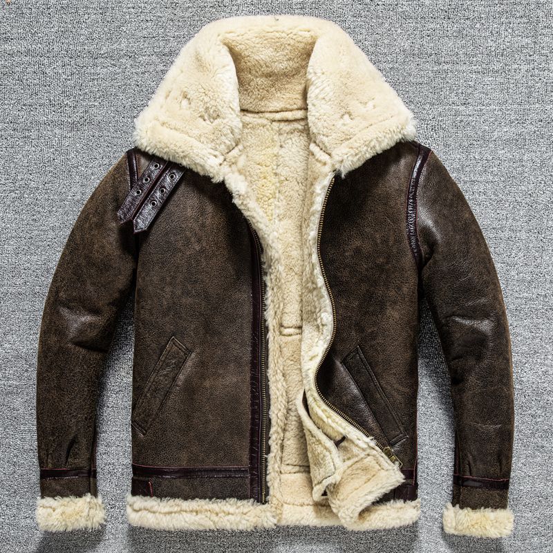 B3羊革 天然革 フライトジャケット ムートン コート 毛皮一体 保温