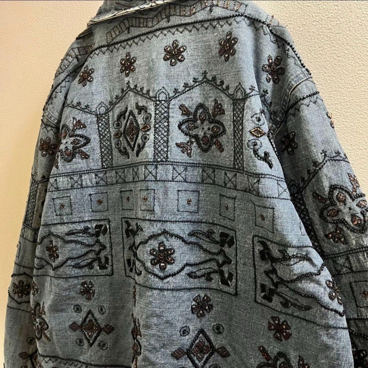 .USA 90s ヴィンテージ アメリカ デニムジャケット 刺繍 ビーズ NICORILABO_COM