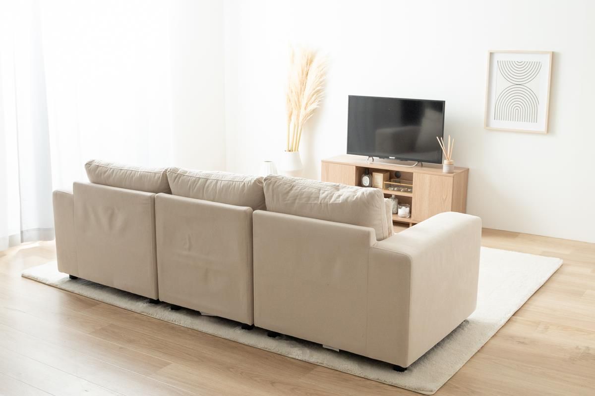 取付無料！カリモク チターノ クラウド モダン 本革アイボリー3人掛け