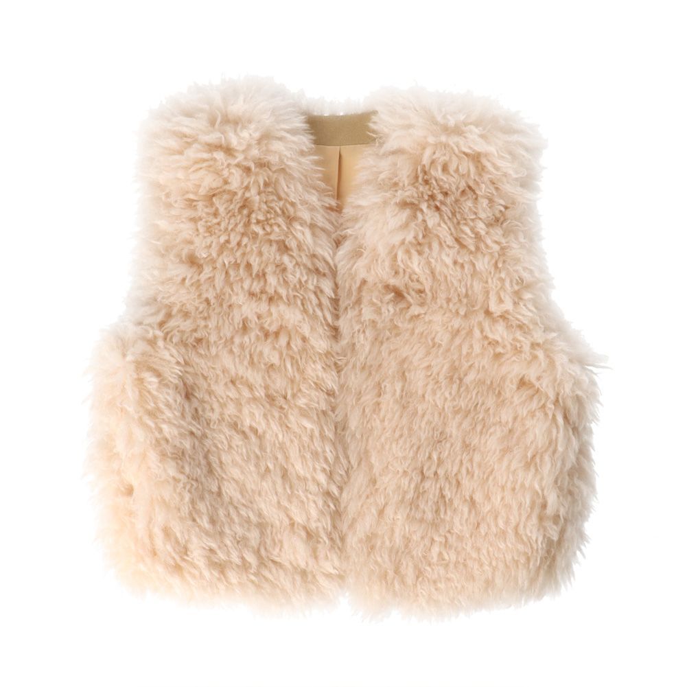 エコファー ベスト ラム風 フェイクファー ジレ ショート丈 ベージュ レディース ギフト プレゼント