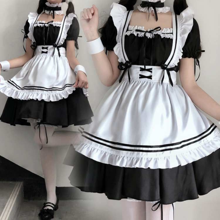 半袖 ワンピース メイド服 女の子 8点セット 送料無料 コスプレ
