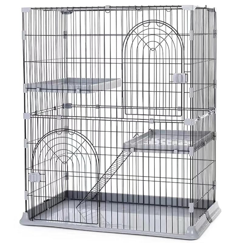 N-S 大型 キャットケージ ドア付き ワイド扉 多頭飼い 脱走防止 猫ハウス 組み替え自由 組立簡単 ハンモック付き はしご 棚板 C10030 2段 84×61×109cm ブラック