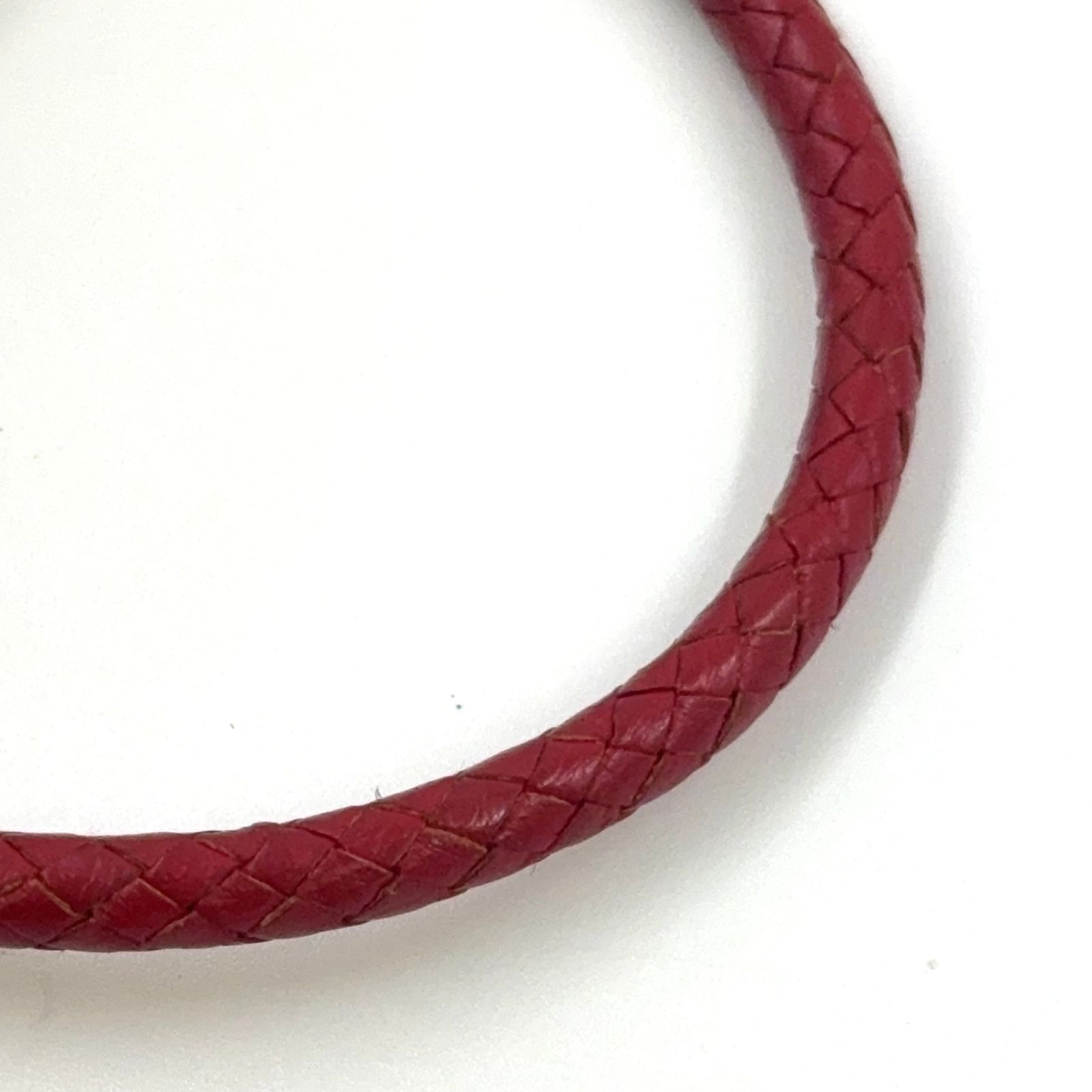 HERMES ジャンボブレス 編み込み レザー×メタル レッド ブレスレット バングル シルバー