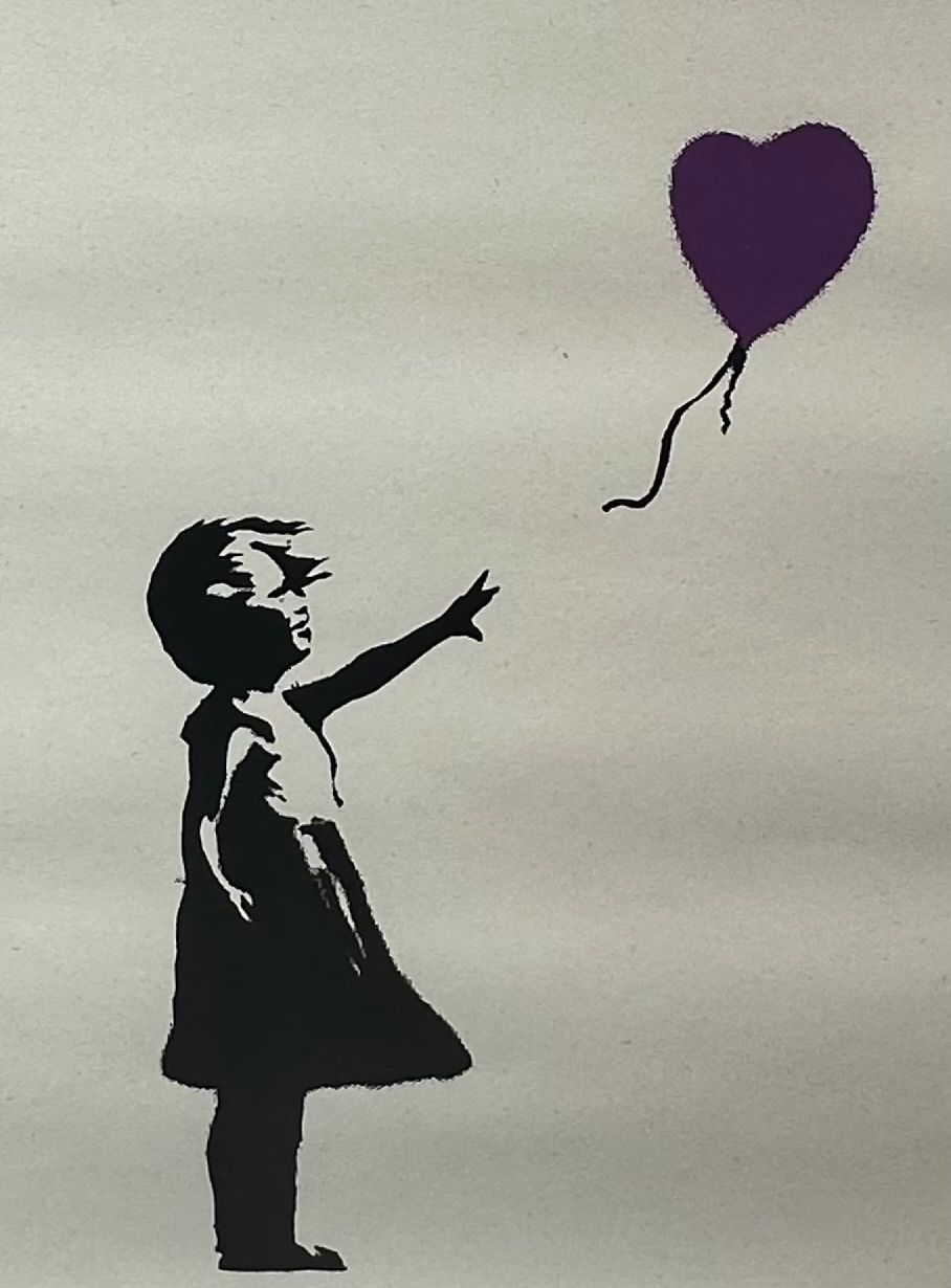 額装品】【真作】【額付】バンクシー Banksy 「GIRLWITHBALLOON(purple)」「風船と少女」 シルクスクリーン WCP  BANKSY COPY - メルカリ