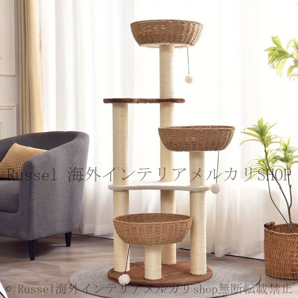 キャットタワー 据え置き 大型猫 大きめ ネコ 爪研ぎ ベッド クッション 多層キャットタワー 遊び場 木製 おもちゃ ペット用品 ペットグッズ おしゃれ インテリア かわいい 4-7