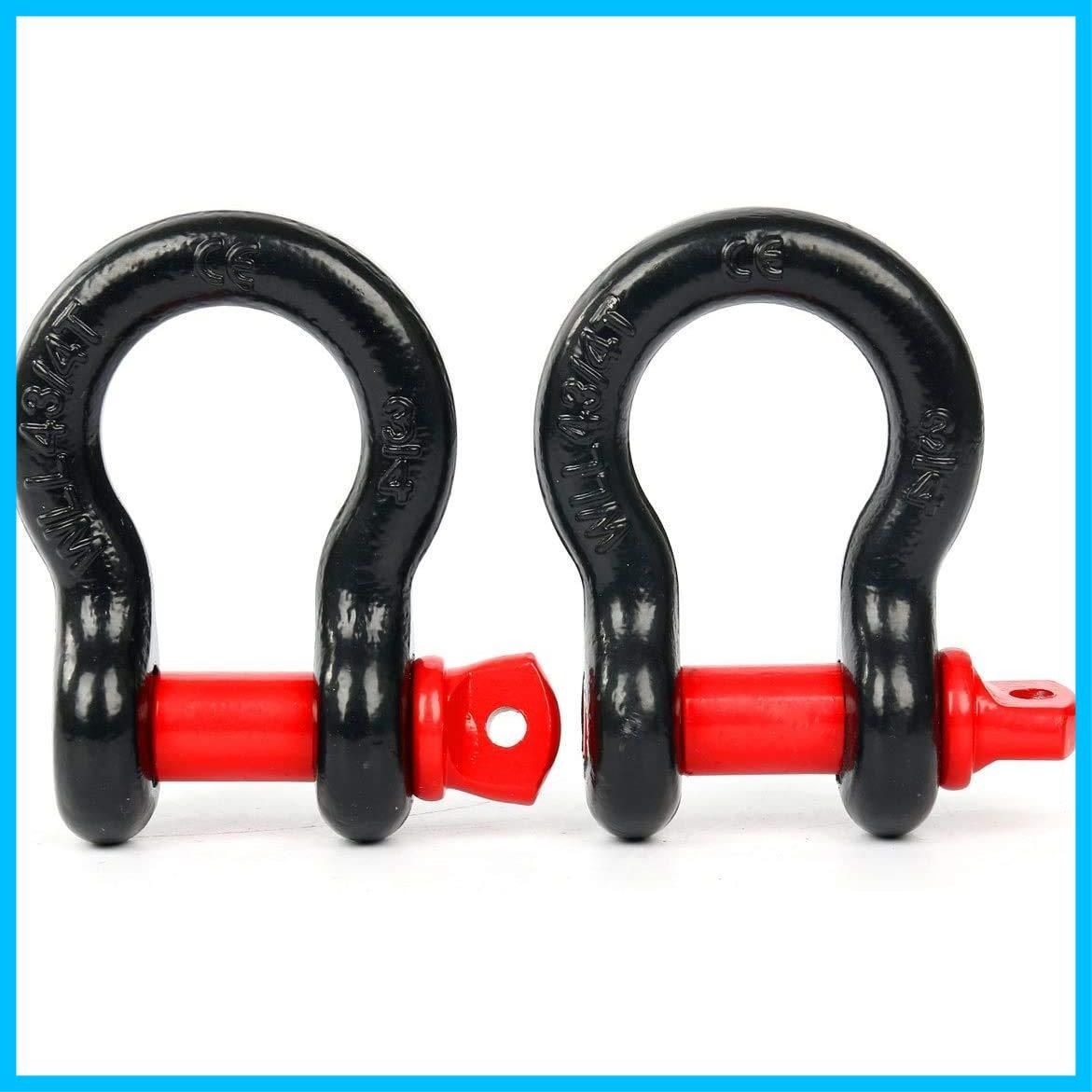 【新着商品】4.75T 積載量 マウント シャックル 牽引用ストラップ Dリング 2個 牽引フック 鍛造シャックル (黒u0026赤) 8MILELAKE
