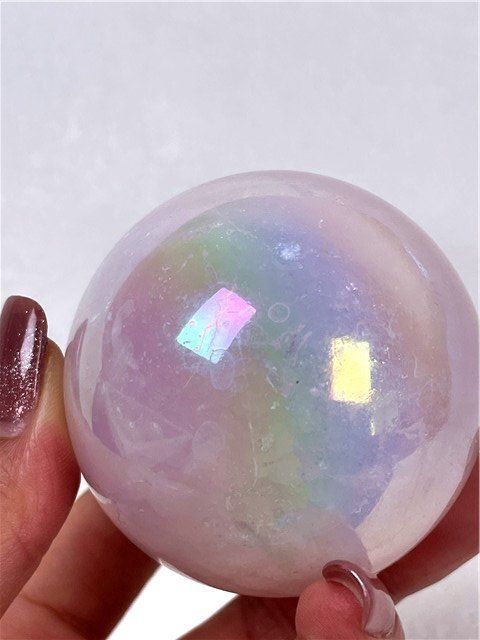 超綺麗アーカンソー産レインボーオーラ透石膏(セレナイト)丸玉