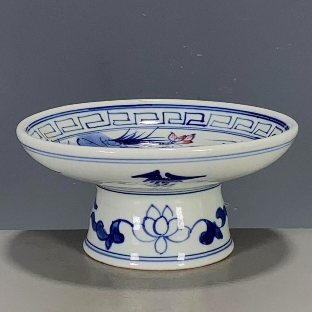 中国美術品 青花釉里 紅蓮花 高足果皿 置物 - メルカリ