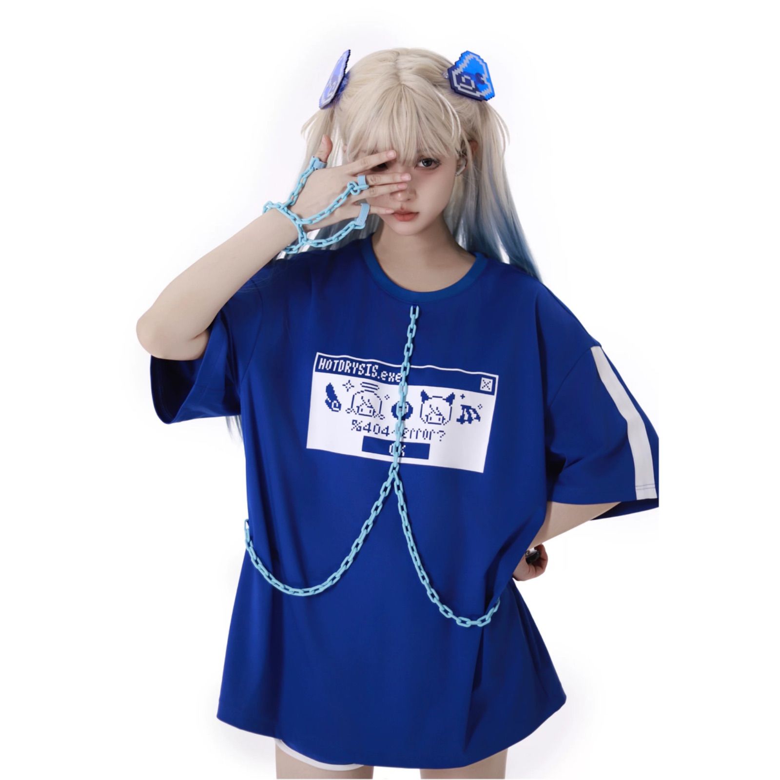 5点セットアップ⭐️ 地雷系 ブルー Tシャツ セットアップ チェーン 