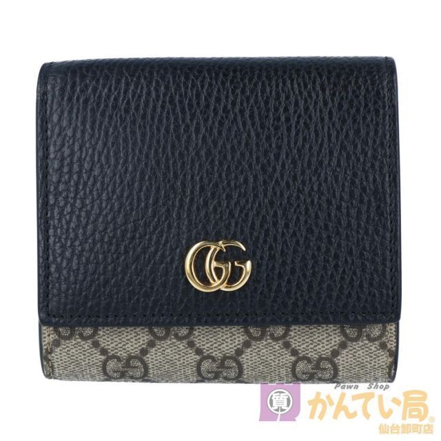 GUCCI】グッチ GGマーモント ミディアム ウォレット 598587 財布 二つ折り財布 GGスプリームキャンバス ベージュ レザー ブラック  レディース 【中古】 USED-S 【9356】 - メルカリ