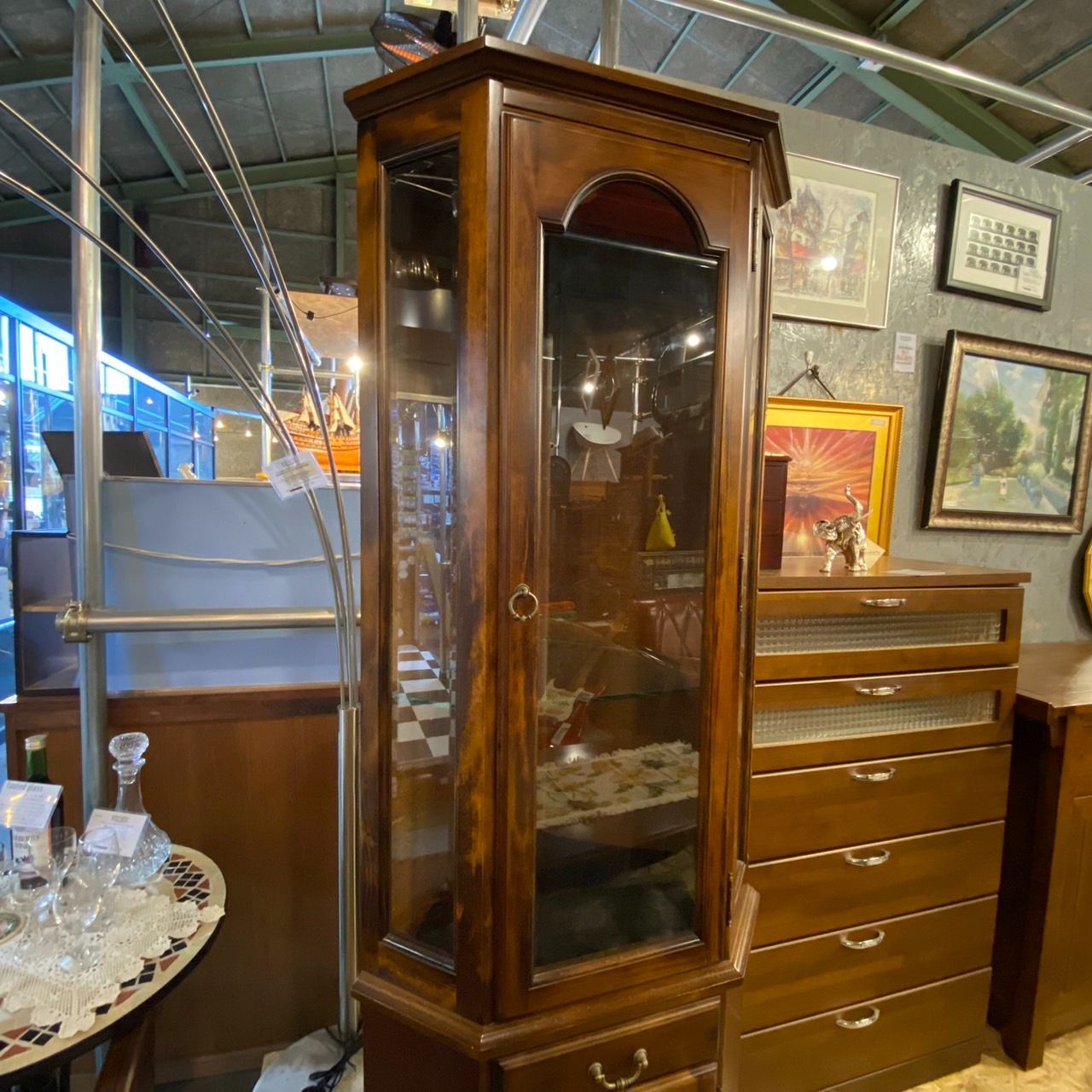 コーナーキャビネット棚アンティークダークブラウンヴィンテージ店舗