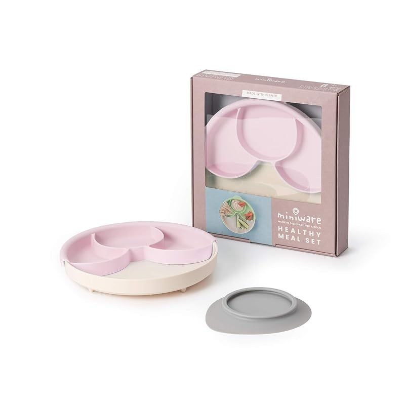 ティーレックス 出産祝い miniware 幼児と環境にやさしいキャッサバ由来の素材で作られたひっくり返らない食器 仕切り付きミールセット コットンキャンディ