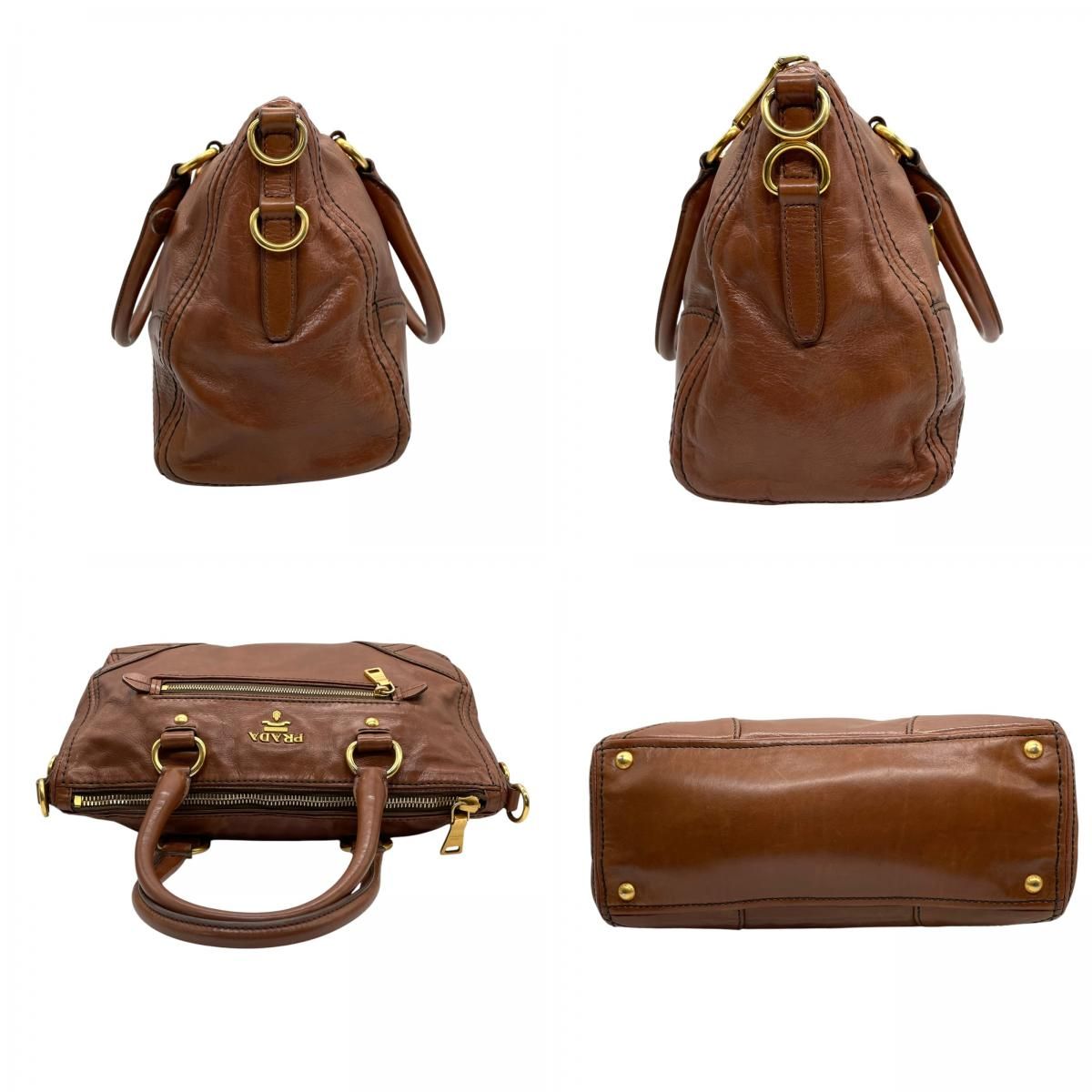 美品 PRADA プラダ 2WAY ハンドバッグ ショルダーバッグ 茶 ブラウン 