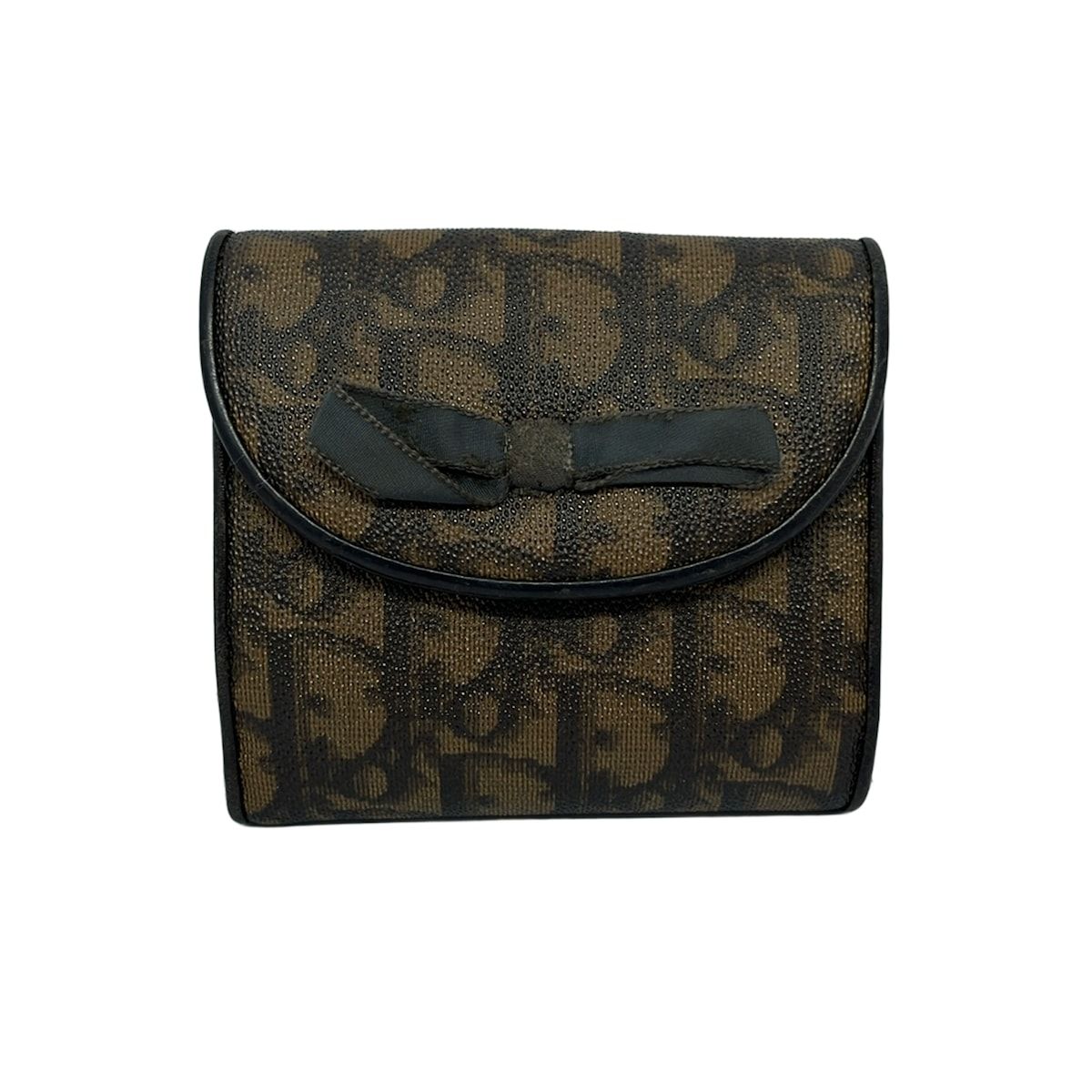 DIOR|ChristianDior ディオール|クリスチャンディオール Wホック財布 ロゴグラム ダークブラウン×ブラウン リボン レザー