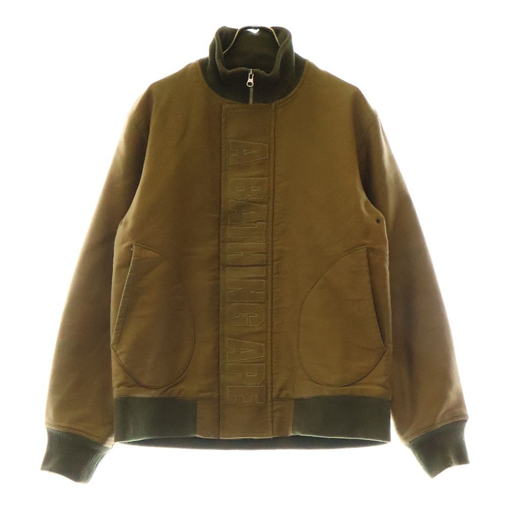 A BATHING APE アベイシングエイプ 90S フロントロゴパッチ コットン ジップアップ スタンド ジャケット ブルゾン ブラウン|カーキ