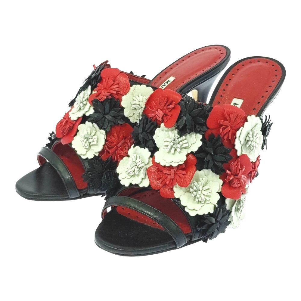 マノロブラニク ミュール 36 Manolo Blahnik マノロブラニク フラワー ミュール サンダル