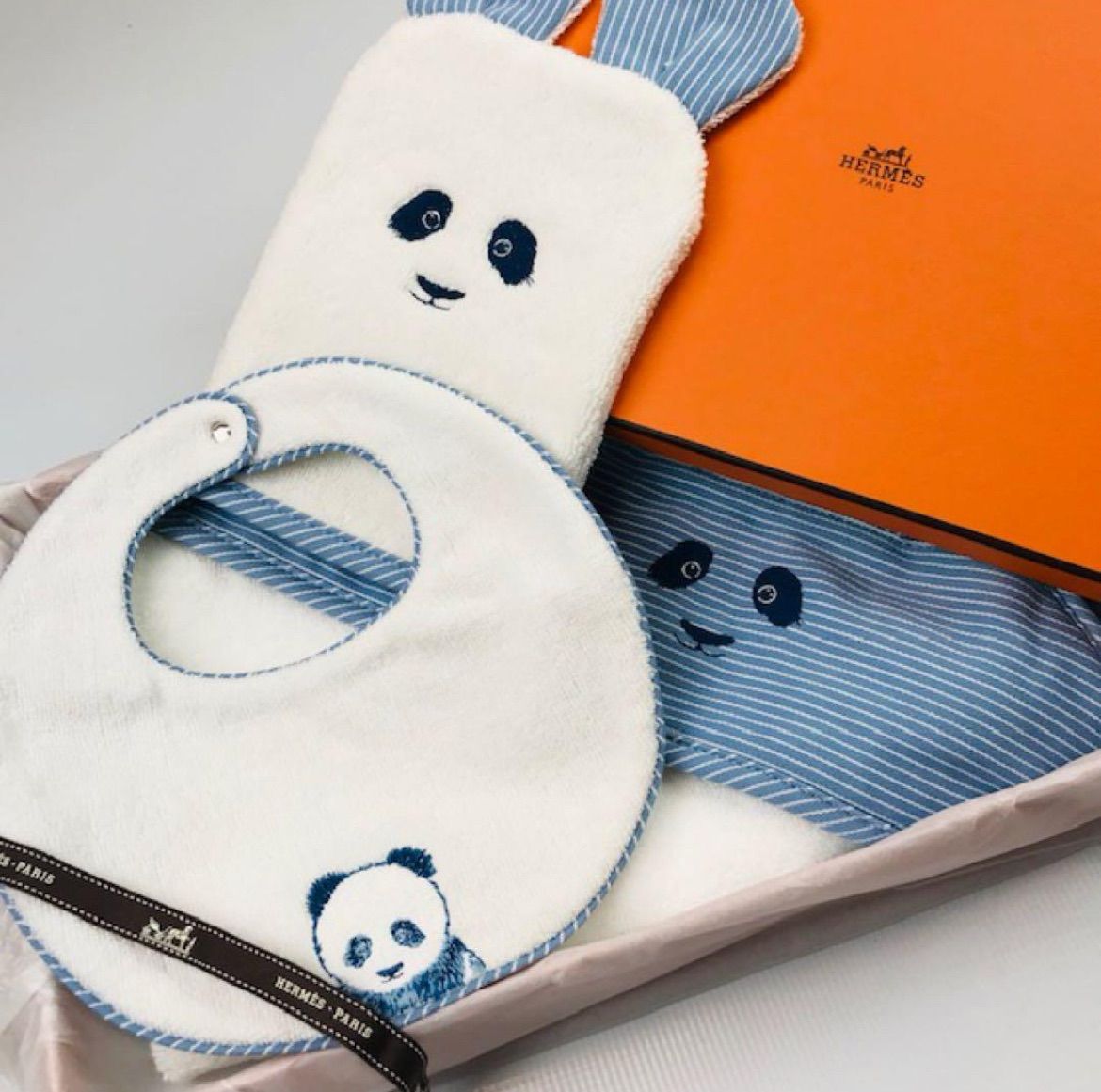♥ HERMES エルメス パスパス〔よだれかけ バスラップ ボディミトン〕ベビー3点セット|フランス製 ブランド 赤ちゃん