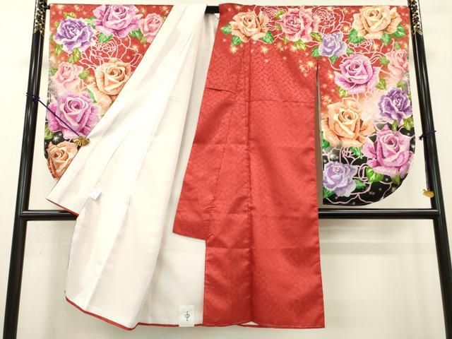 平和屋着物 小振袖 二尺袖 大輪バラ 洗える着物 DAAW3829fe