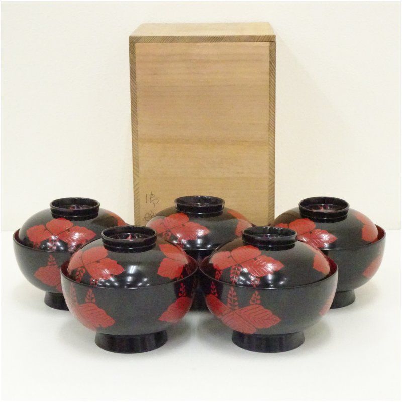 漆塗桐蒔絵吸物椀5客（保護箱） 吸い物椀 和食器 おしゃれ