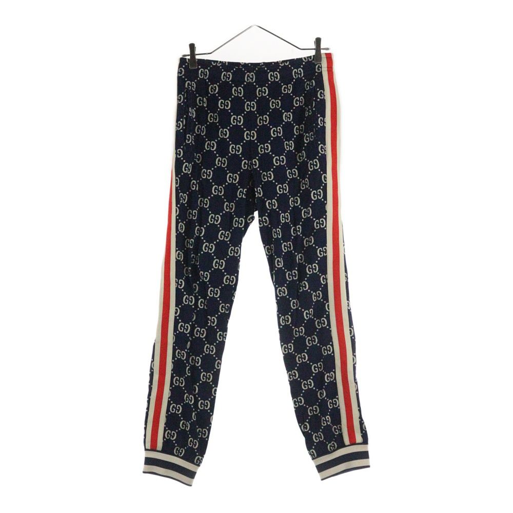 GUCCI グッチ 18AW GG Jacquard Sweat Pants GGジャカード コットン サイドライン トラックパンツ ネイビー 496920 X9V05