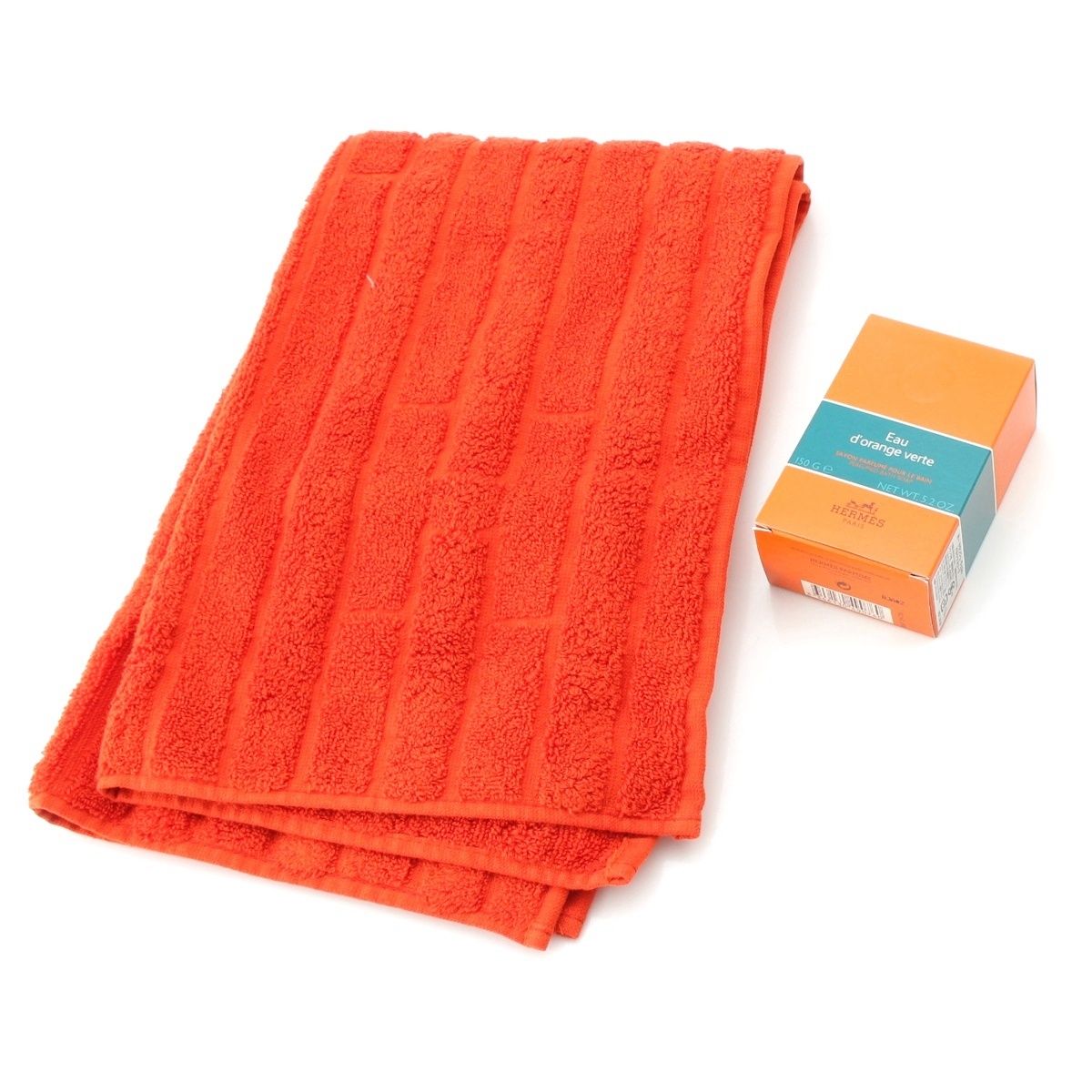 エルメス コットン ステアーズ オードランジュヴェルト パフュームドバスソープ ＆ タオル セット ホワイト オレンジ