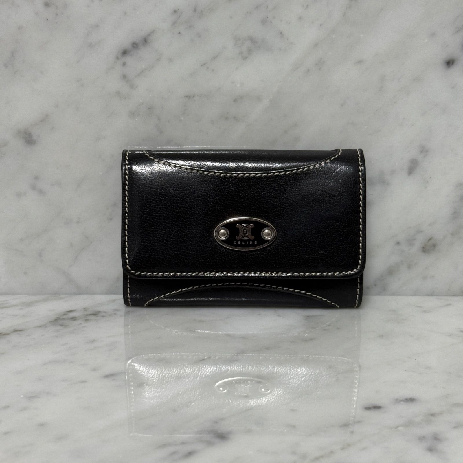 CELINE セリーヌ カードケース コインケース 本革 レザー ブラック 黒 ロゴ マカダム