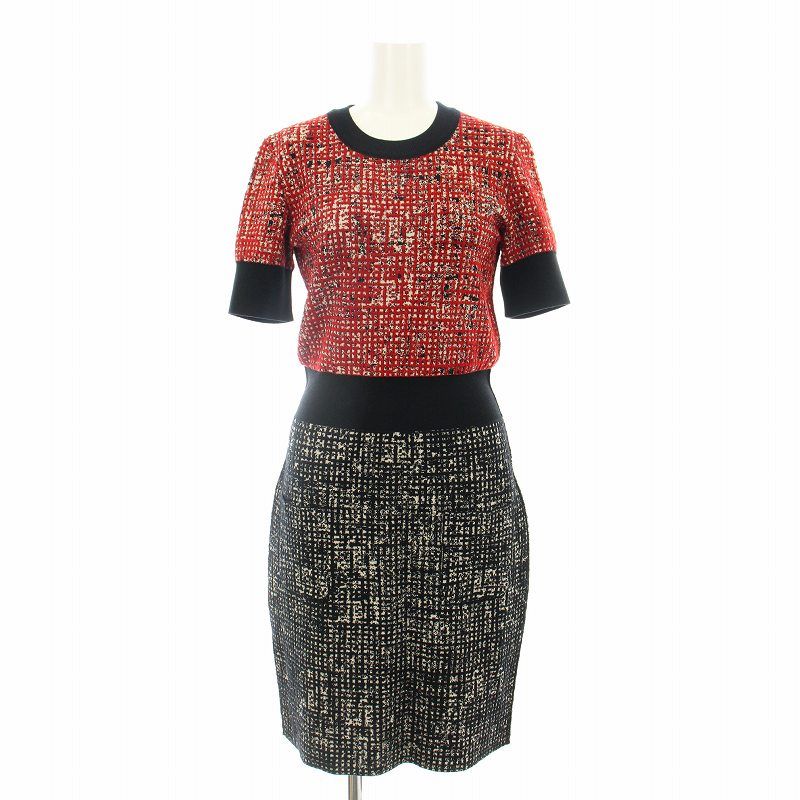 ランバン LANVIN ニットワンピース ミモレ ロング 半袖 チェック