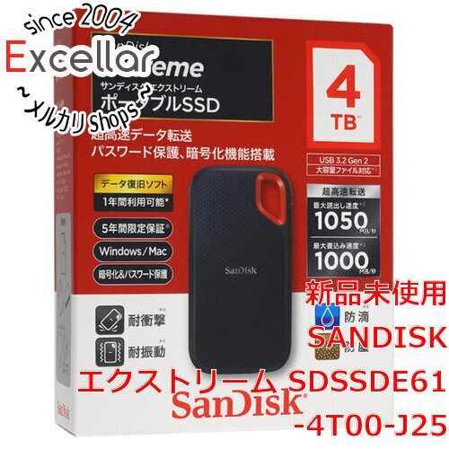 bn:18] SANDISK ポータブルSSD エクストリーム SDSSDE61-4T00-J25 4TB