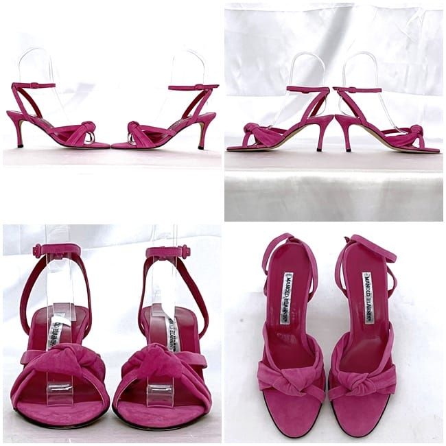 マノロブラニク ヒール サンダル ピンク 美品 JP 23.0cm スエード