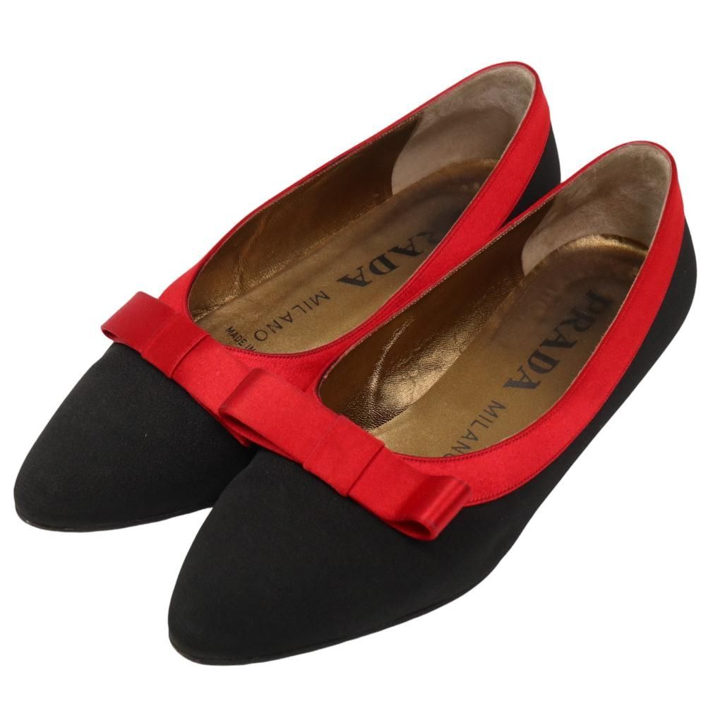 PRADA フラットパンプス　リボン　23㎝ プラダ PRADA リボン フラット パンプス シューズ プレーントゥ 靴