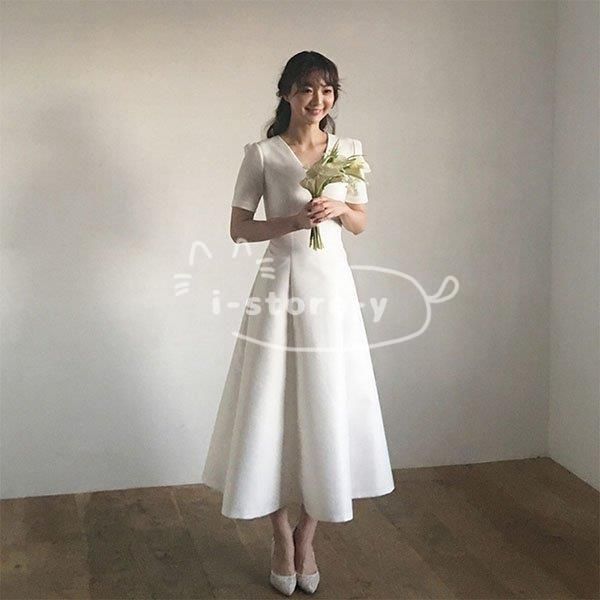 ウェディングドレス 袖あり 白 二次会 花嫁 Aライン 大きいサイズ 挙式 パーティードレス 披露宴 ブライダル 安い 結婚式 ロン