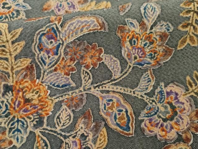 平和屋着物○つけ帯 手描き 枝花文 鬼しぼ縮緬 正絹 逸品 CABA0953hy