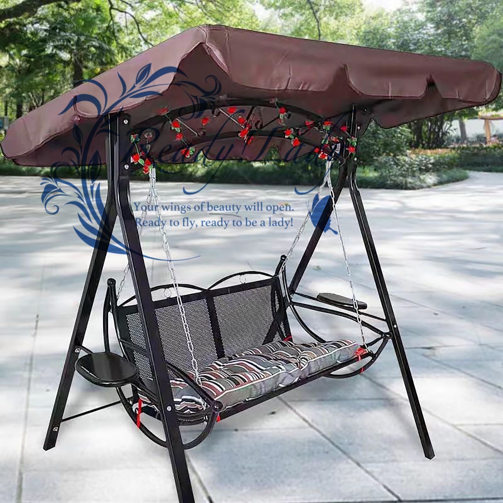 ブランコ スイングベンチ 屋外 ヨーロピアン 二人乗り 庭 ガーデンベンチ 屋根 おしゃれ シェード ノスタルジー エクステリア ストライプ