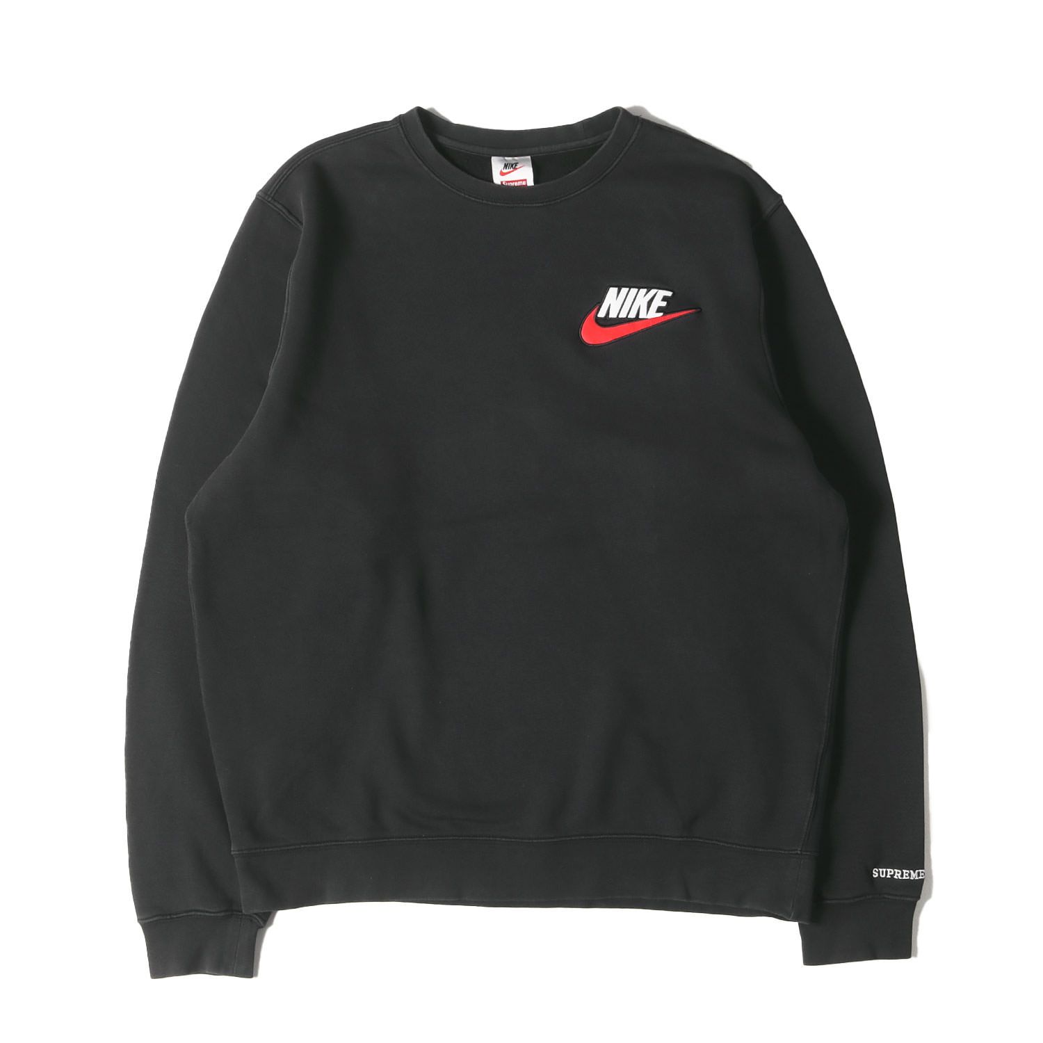 Supreme シュプリーム スウェット サイズ:M NIKE スウッシュロゴクルーネック スウェットシャツ Crewneck ブラック 黒 トップス トレーナー コラボ【メンズ】