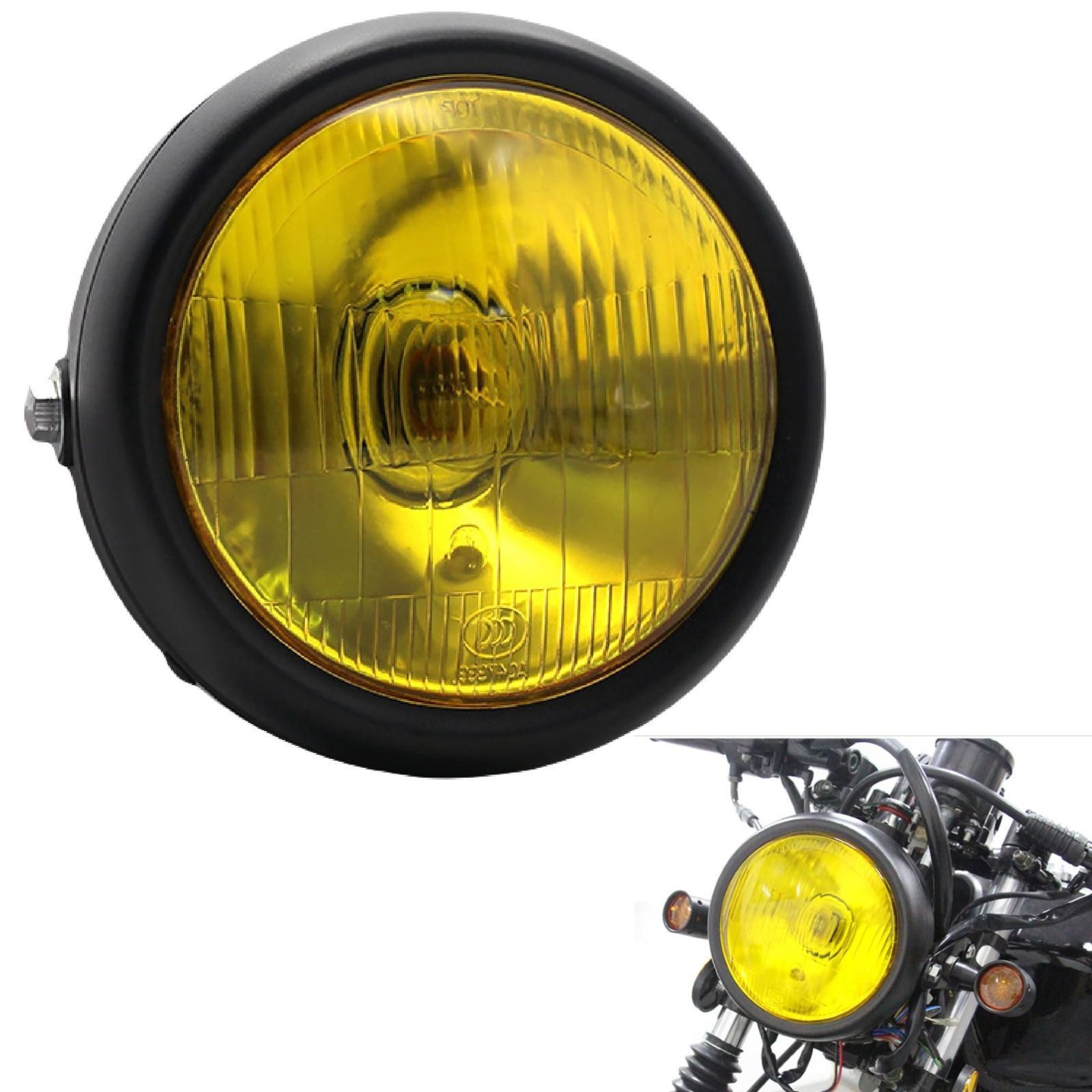 【人気商品】外装 丸形 社外 汎用 カスタマイズ ブラック レトロ ビンテージ 互換 CL CB GN125 イエロー CG125 カプラーオン ハロゲン ヘッドライト バイク merrytime