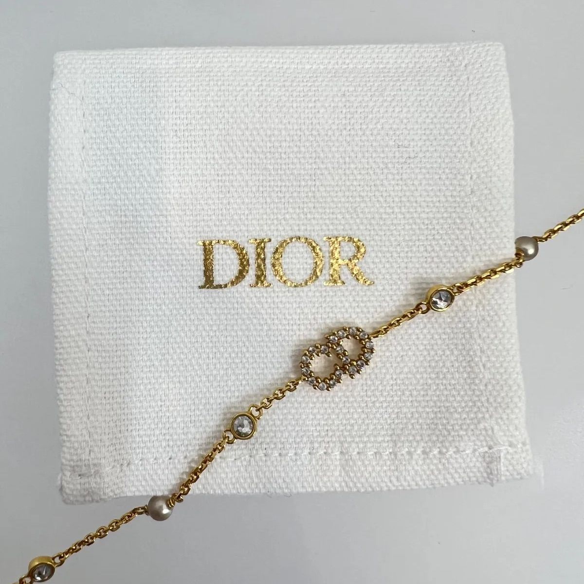美品】DIOR ディオール ブレスレット CDロゴ パール＆クリスタル 箱