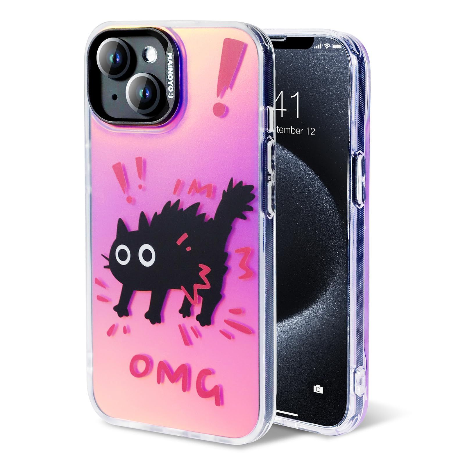 【在庫処分】ねこ 猫 レーザー かわいい カバー おしゃれ ケース 綺麗 ケース キラキラ アニメ 用 可愛い iphone スマホケース アイフォン (猫2 対応 iphone Mainoyo 15)