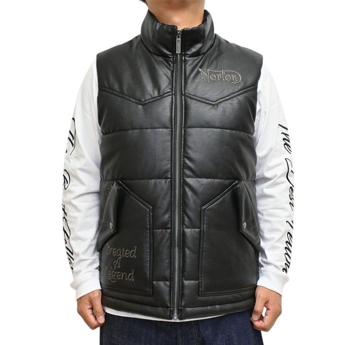ノートン Norton 服 アパレル 253N1602 PU レザーマックスステッチ 中綿ベスト カジュアル アウター メンズ 253n1602