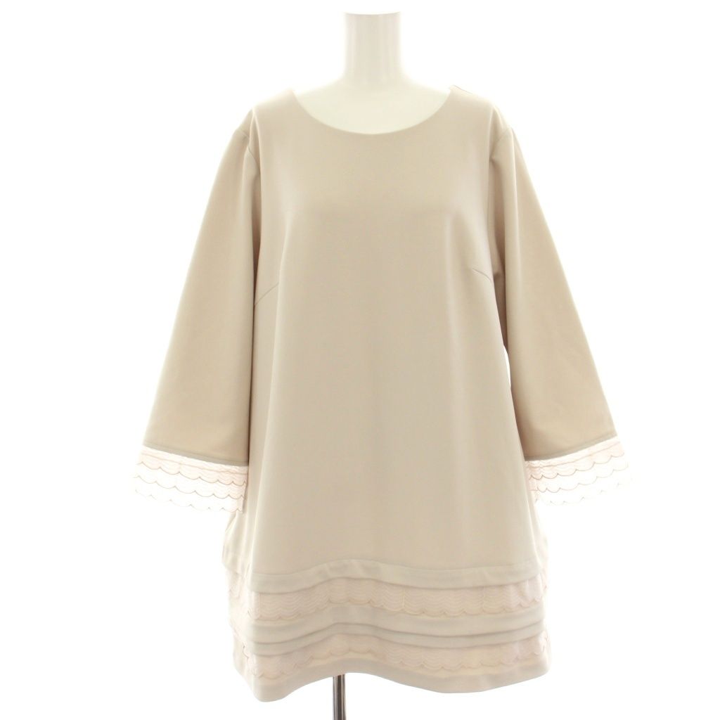 ローズティアラ Rose Tiara オーガンジー刺繍レースチュニック フ スリーブ フリル 長袖 46 ベージュ 51026-405 HN