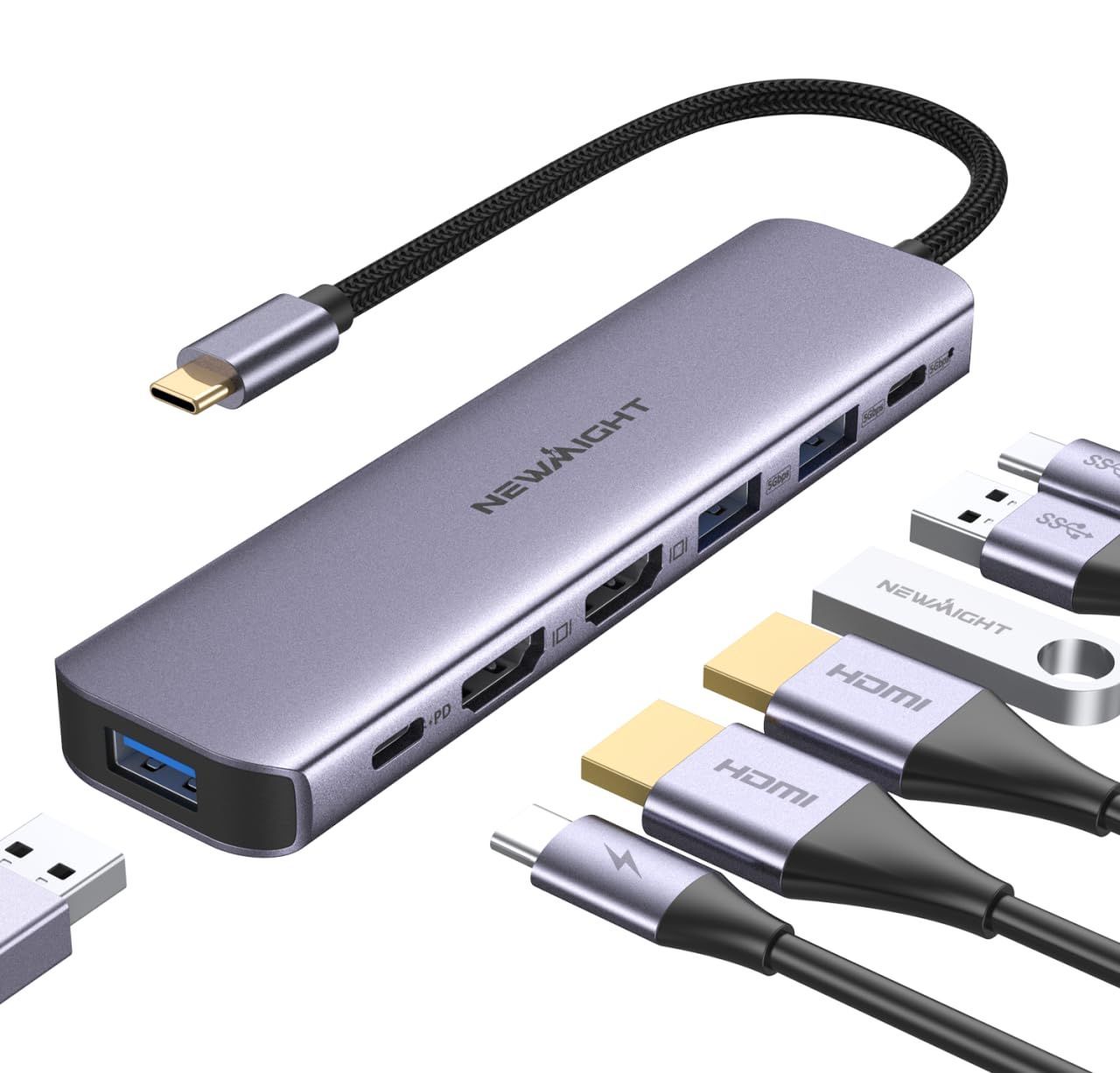 【在庫セール】HDMI*２、高速USB 2畫面 3.0*3、type ディスプレイ リプル 拡張 c HDMI 4K デュアル MST データ伝送、USB-C 7in1 ドッキングステーション Display 100W充電、MacBook Dual 2つ hd
