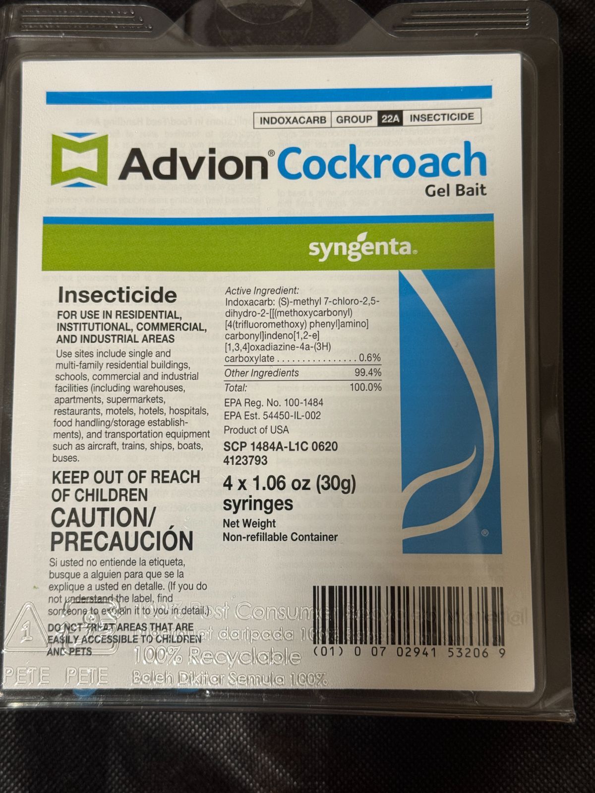 Syngenta Advion Cockroach Gel Bait 4 X 30g アドビオン コックローチジェル ゴキブリ