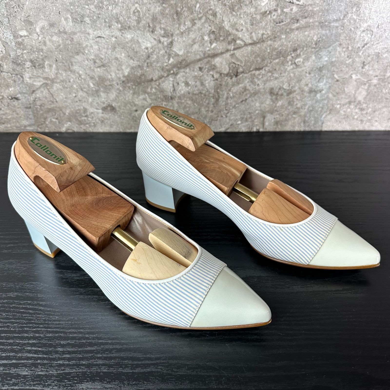 【新品未使用】銀座かねまつ パンプス グラデーション エナメル 24.5 S201 美品 銀座かねまつ GINZA Kanematsu ポインテッドトゥ