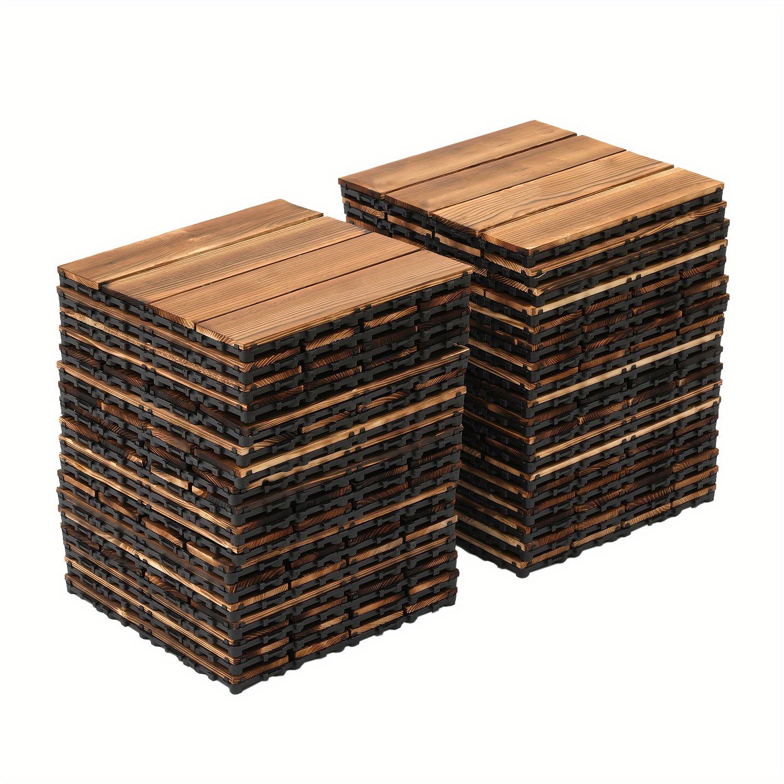 デッキタイル ウッドデッキ 36枚セット セット販売 30.48cm x 30.48cm インターロッキングハードウッドデッキタイル DIY 屋外 屋内用 木製フローリング 耐候性 滑り止めテクスチャ付き ライトブラウン