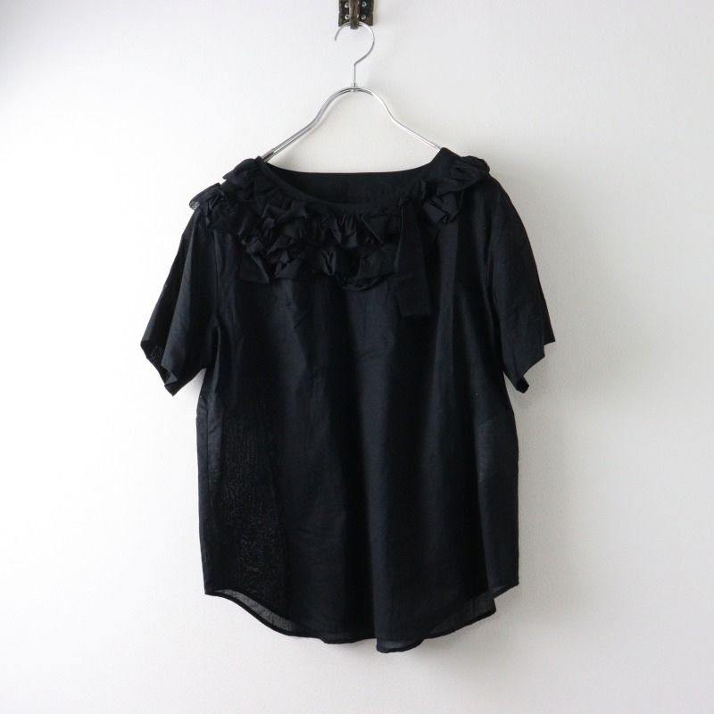 AD2019 トリコ コムデギャルソン COMME des GARCONS コットンラミーギャザーフリル装飾 半袖プルオーバー M ブラック【2400014474947】 AD2019 トリコ コムデギャルソン COMME des GARCONS コットン
