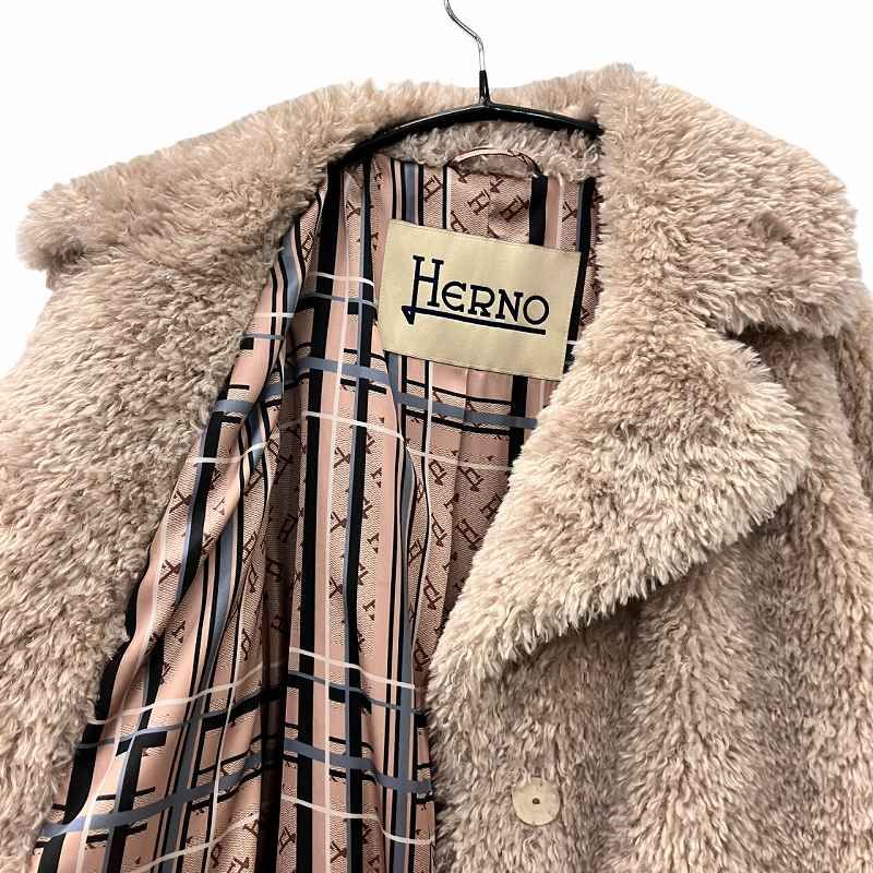 ★★★s★★★ヘルノ カーリーヘア レディース カーリーフェイク ファーコート サンド | Herno