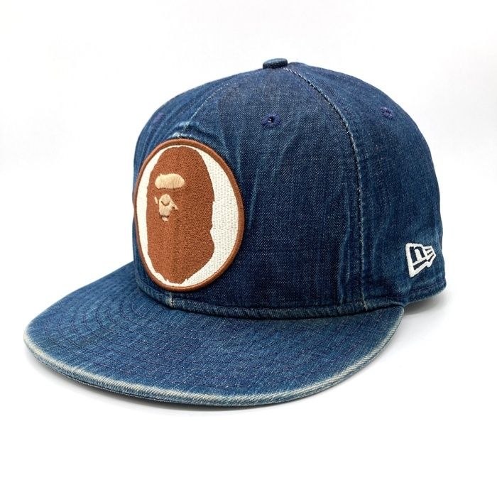 A BATHING APE キャップ ネイビー/ブラウン ☆A BATHING APE アベイシングエイプ New Era ニューエラ デニム